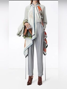 Burberry Silk Animal Print Scarf Shawl - Ivory, Orange, Teal Top